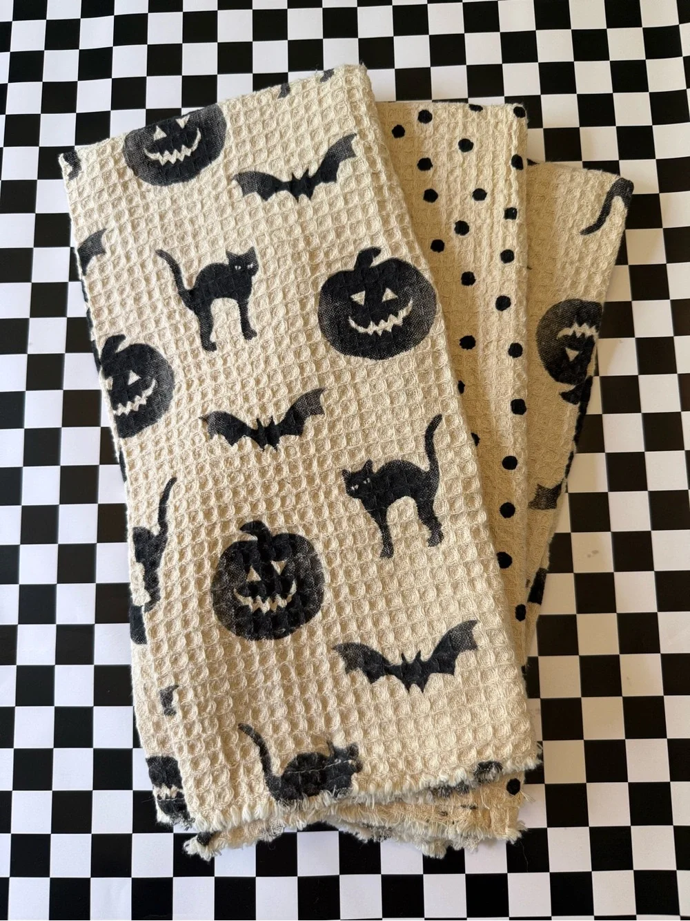 Rachel Zoe Cream and Black Waffle Weave Kitchen Towel Set of 3